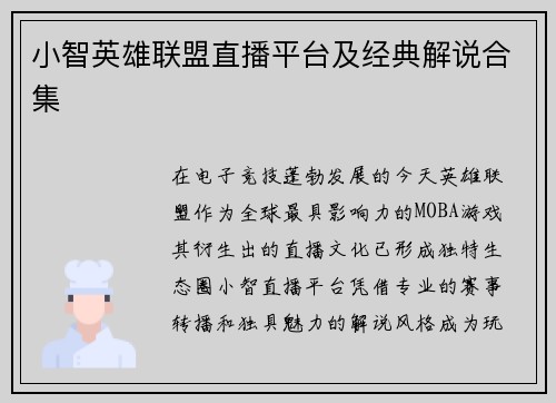 小智英雄联盟直播平台及经典解说合集